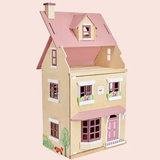 Foxtail Villa Pink Wooden Dolls House With Furniture