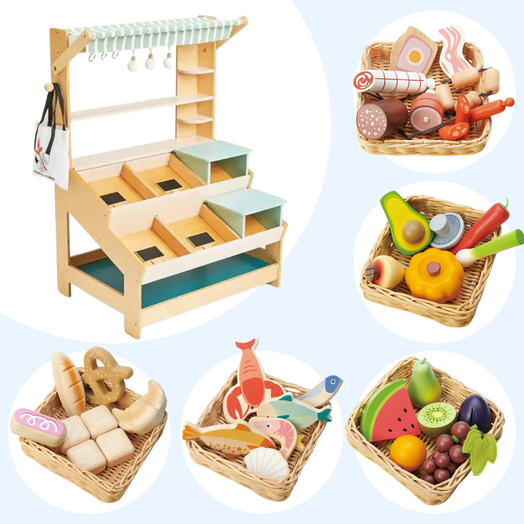 Wooden Veggie Basket Play Food