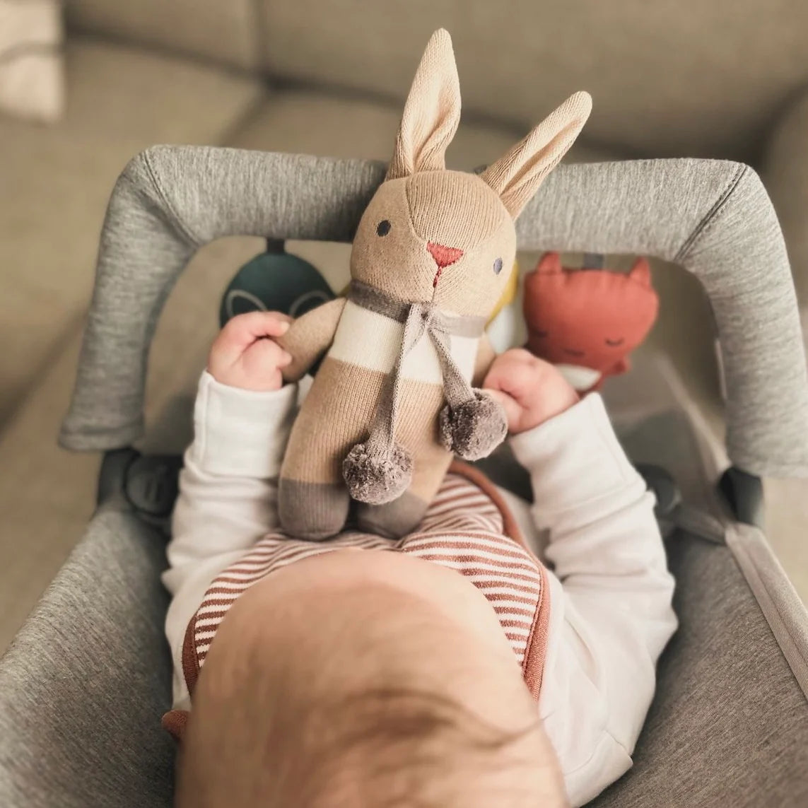 Taupe Baby Threads Bunny Rattle