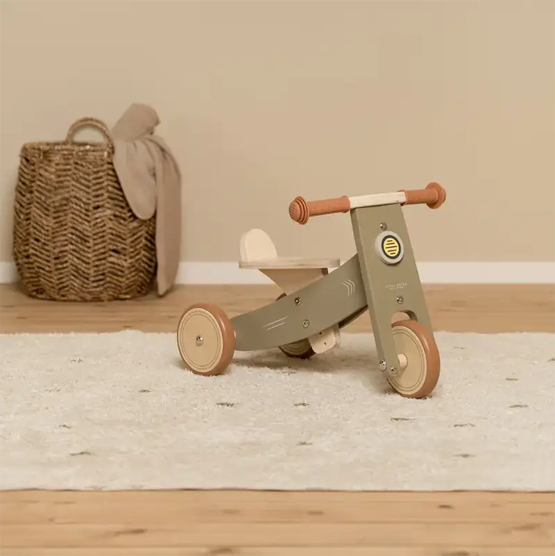 Olive Green Wooden Balancing Tricycle