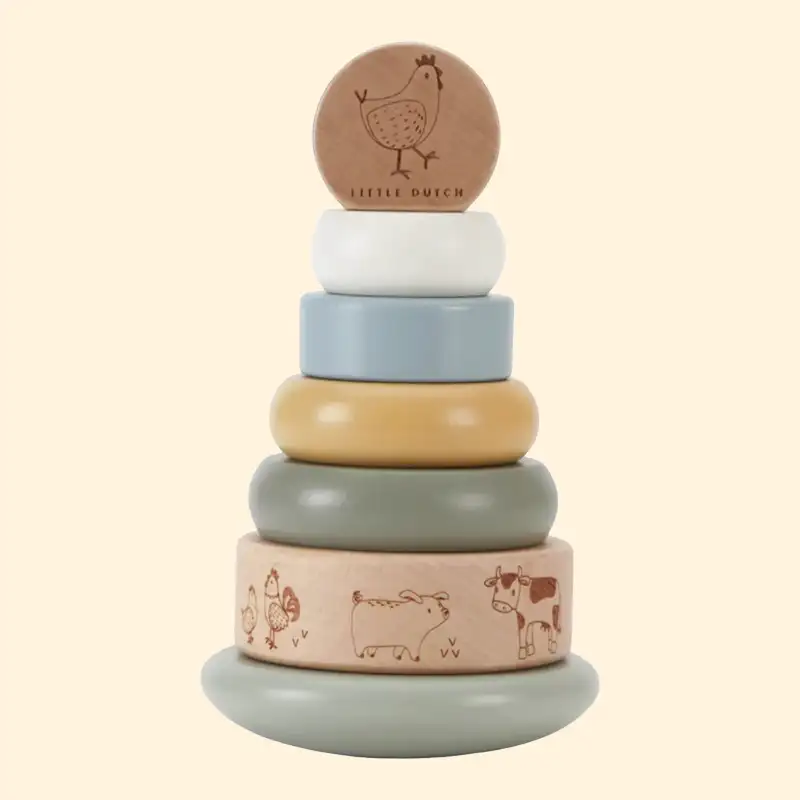 Wooden Rocking Ring Stacking Toy - Little Farm