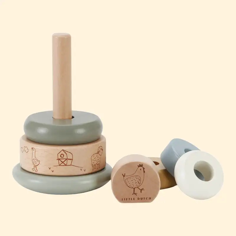 Wooden Rocking Ring Stacking Toy - Little Farm