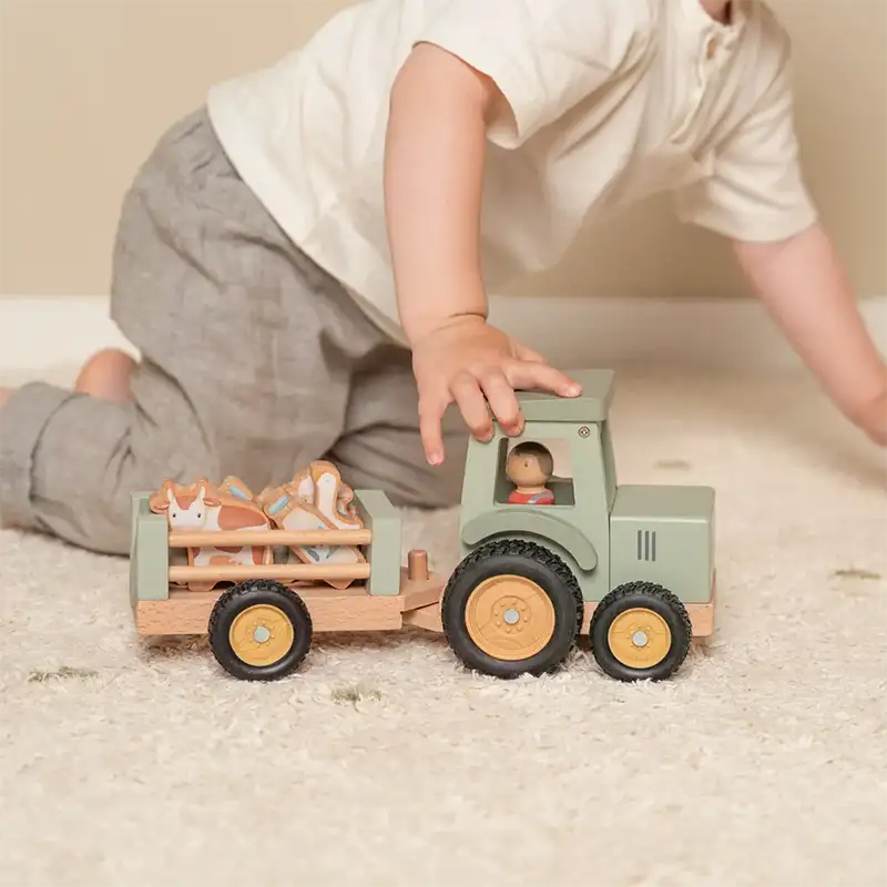 Little Farm Wooden Toy Tractor With Trailer