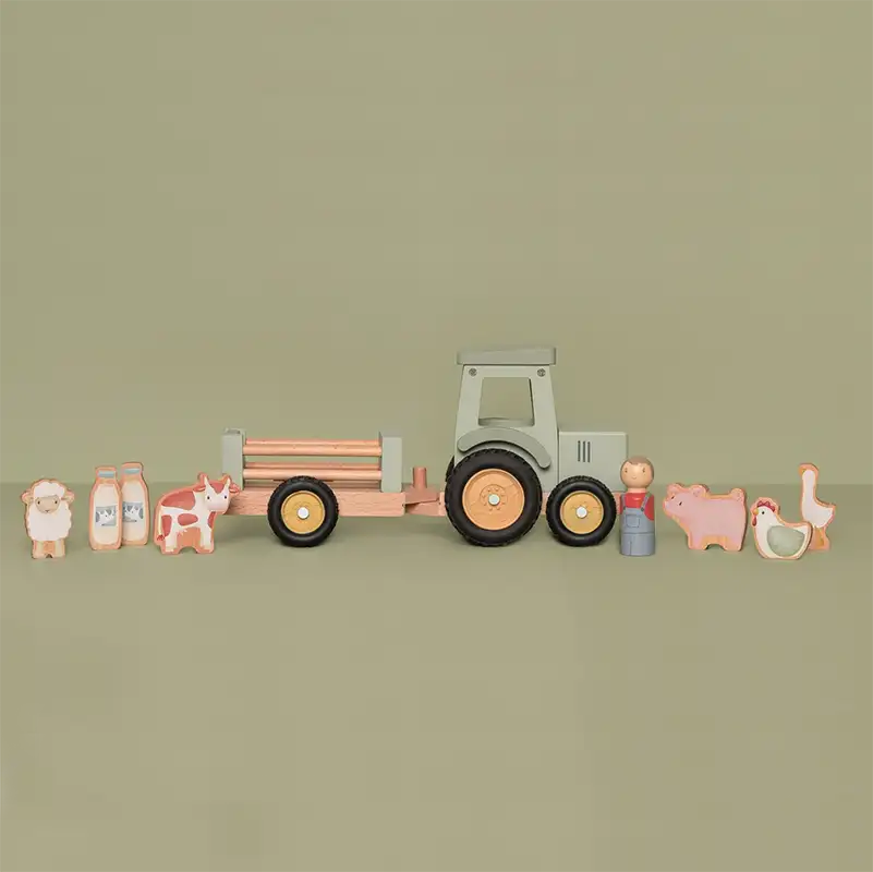 Little Farm Wooden Toy Tractor With Trailer