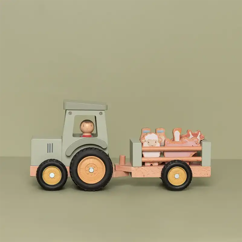 Little Farm Wooden Toy Tractor With Trailer