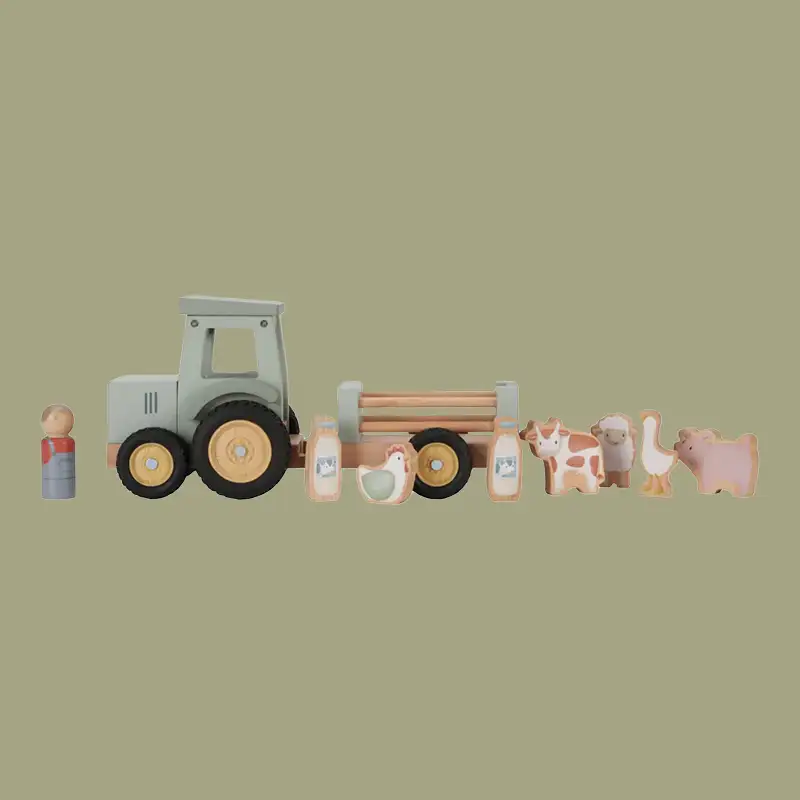 Little Farm Wooden Toy Tractor With Trailer