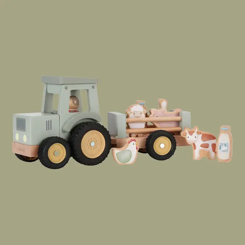 Little Farm Wooden Toy Tractor With Trailer