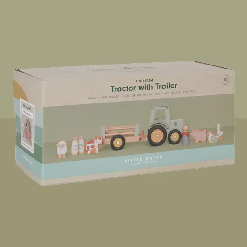 Little Farm Wooden Toy Tractor With Trailer