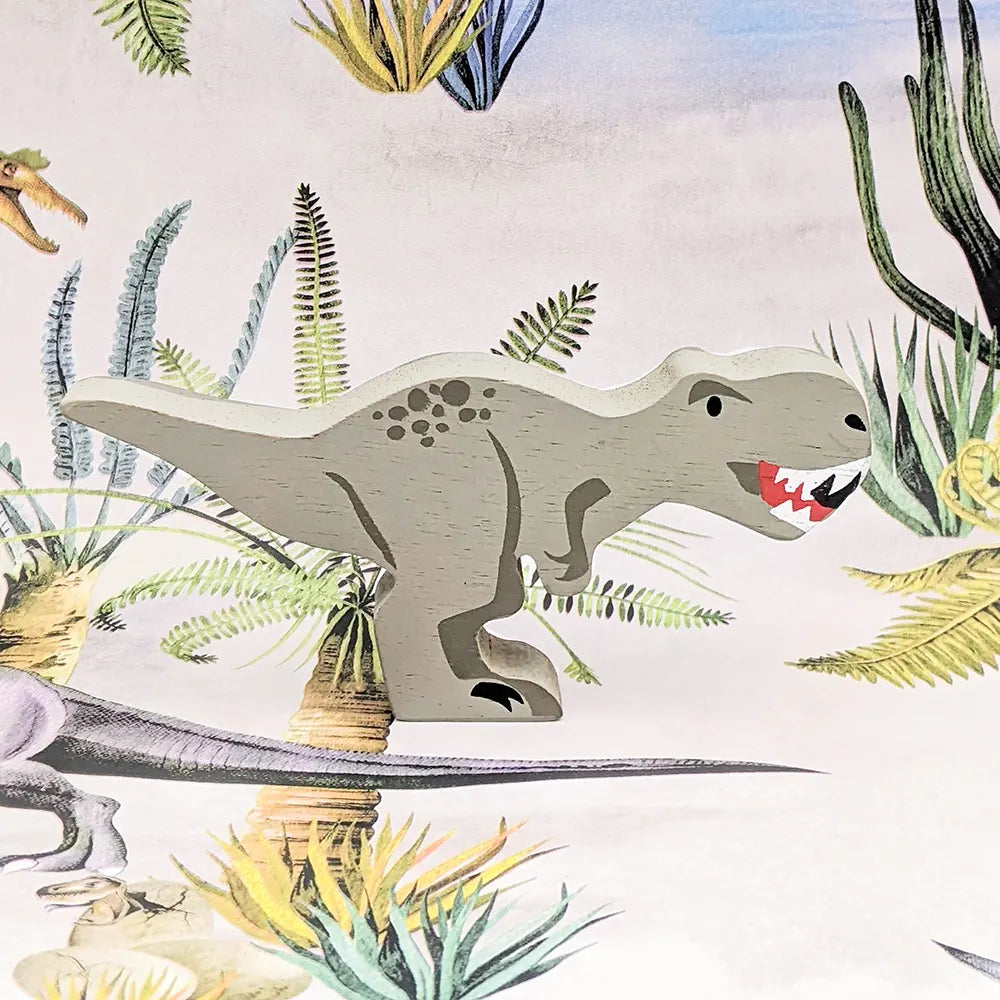 8 Wooden Dinosaurs & Shelf