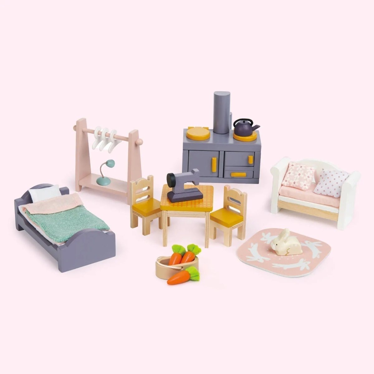 Cottontail Cottage Wooden Dollhouse With Furniture - Zidar Kid