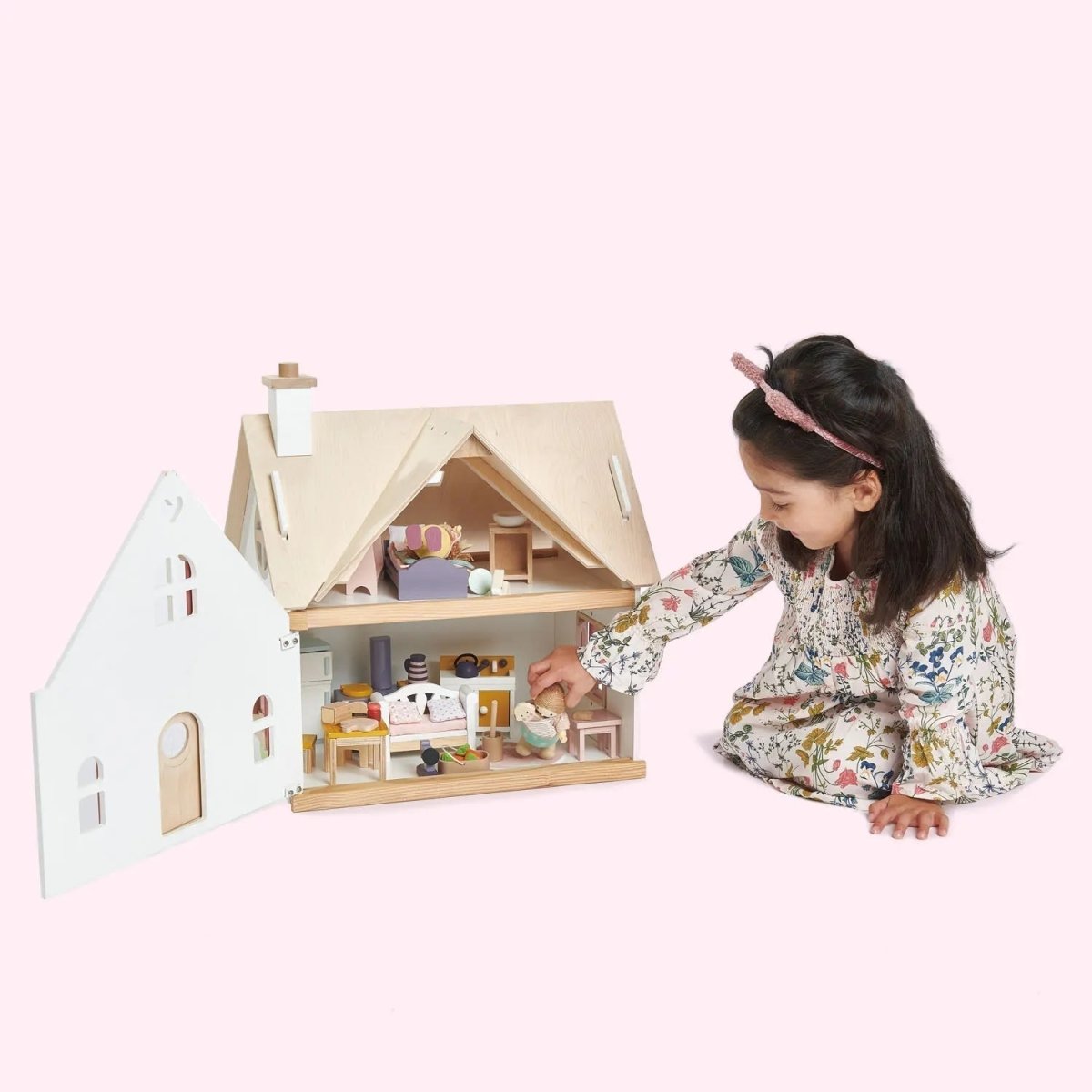 Cottontail Cottage Wooden Dollhouse With Furniture - Zidar Kid