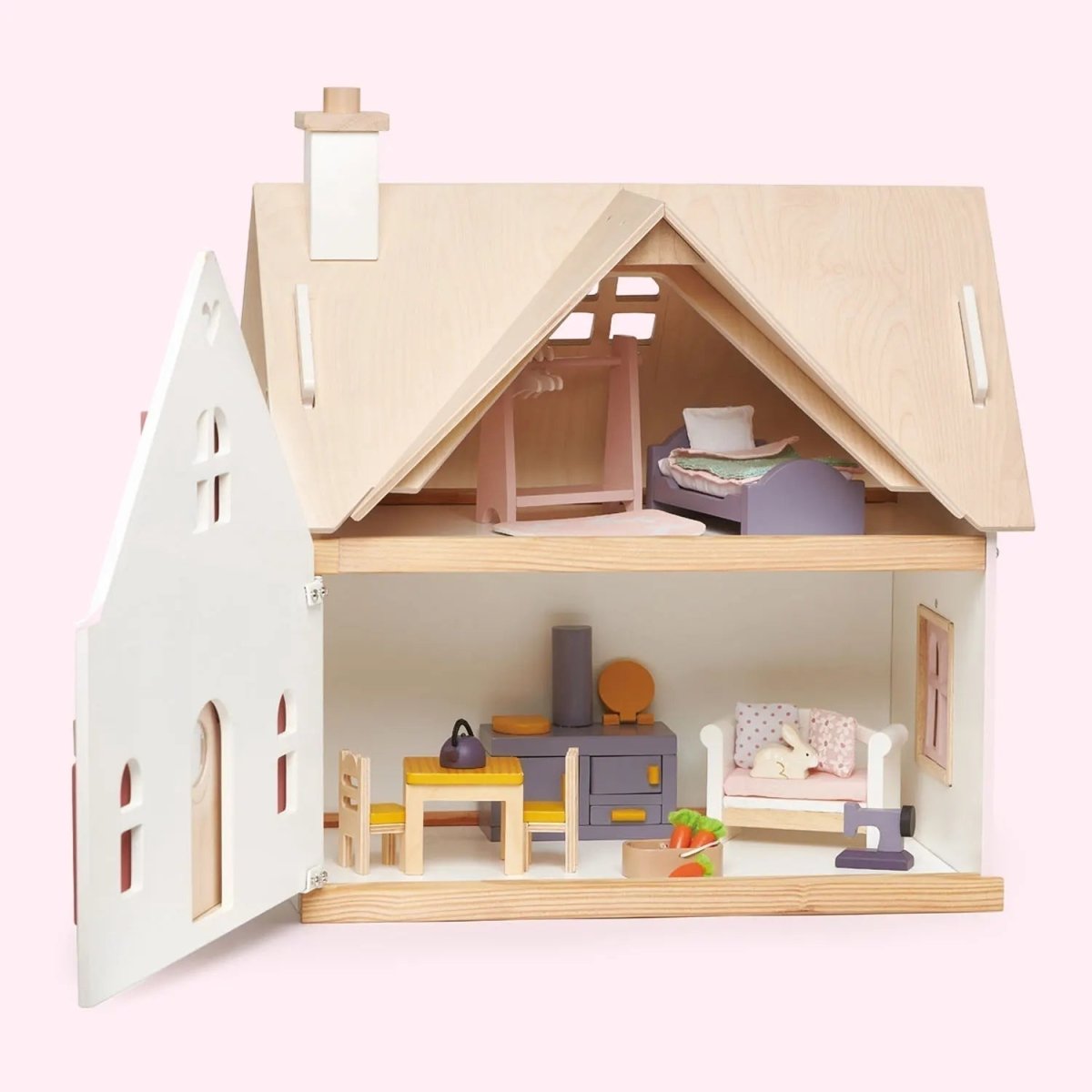 Cottontail Cottage Wooden Dollhouse With Furniture - Zidar Kid