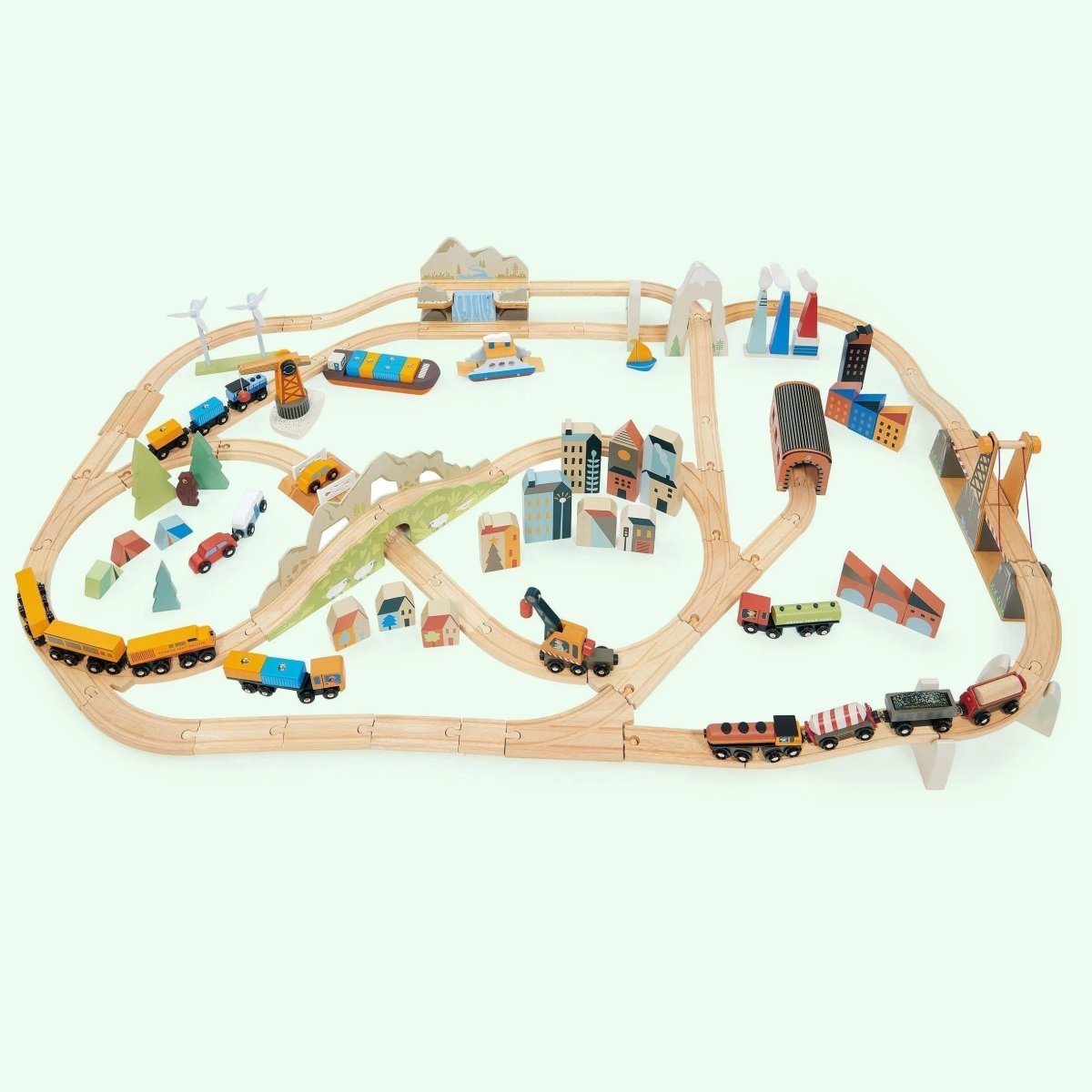 Mountain View Wooden Train Set - 58pcs - Zidar Kid
