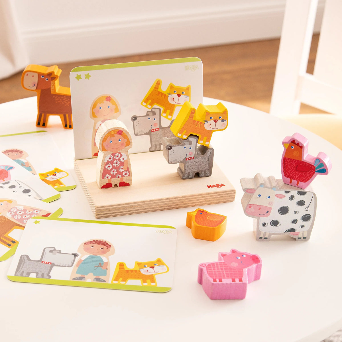 HABA Cubes Puzzle Garden Animals - 6 Wooden Block Puzzles For Toddlers Ages 2+