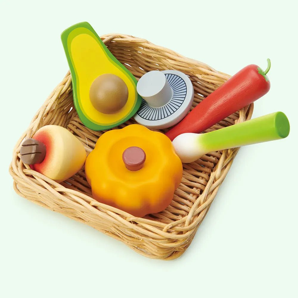Wooden Veggie Basket Play Food - Zidar Kid