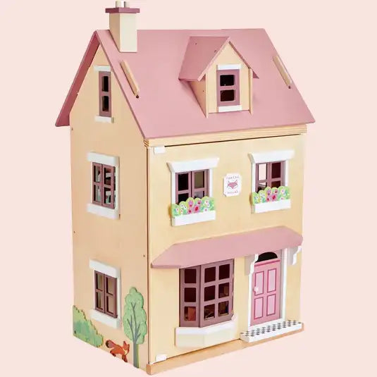 Foxtail Villa Pink Wooden Dolls House With Furniture