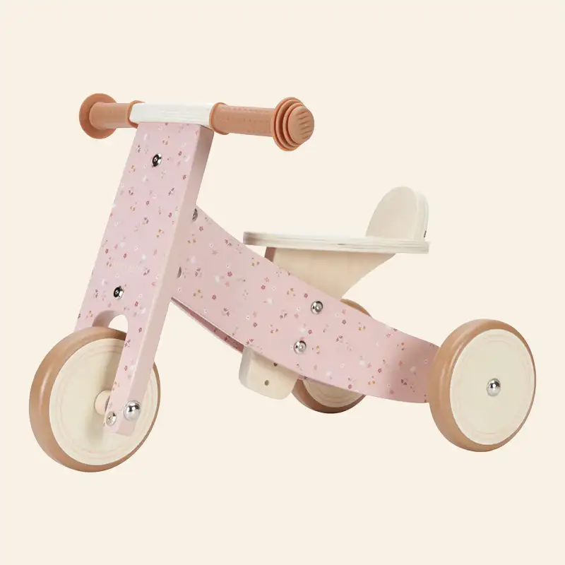 Wooden Balancing Tricycle - Pink Flowers