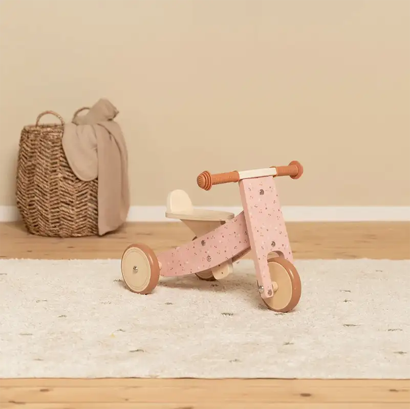 Wooden Balancing Tricycle - Pink Flowers