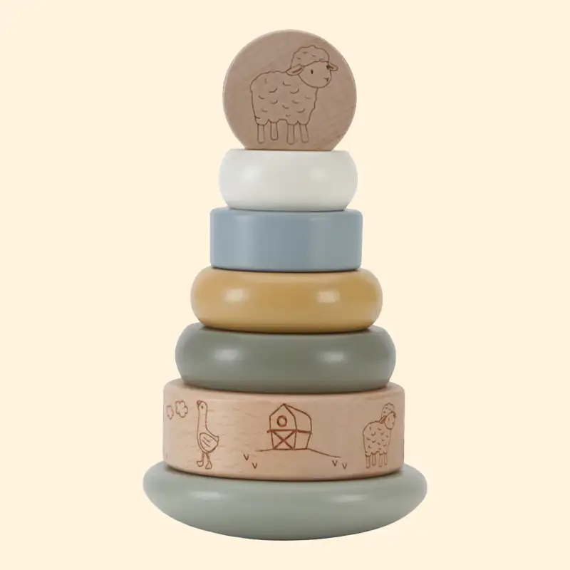 Wooden Rocking Ring Stacking Toy - Little Farm