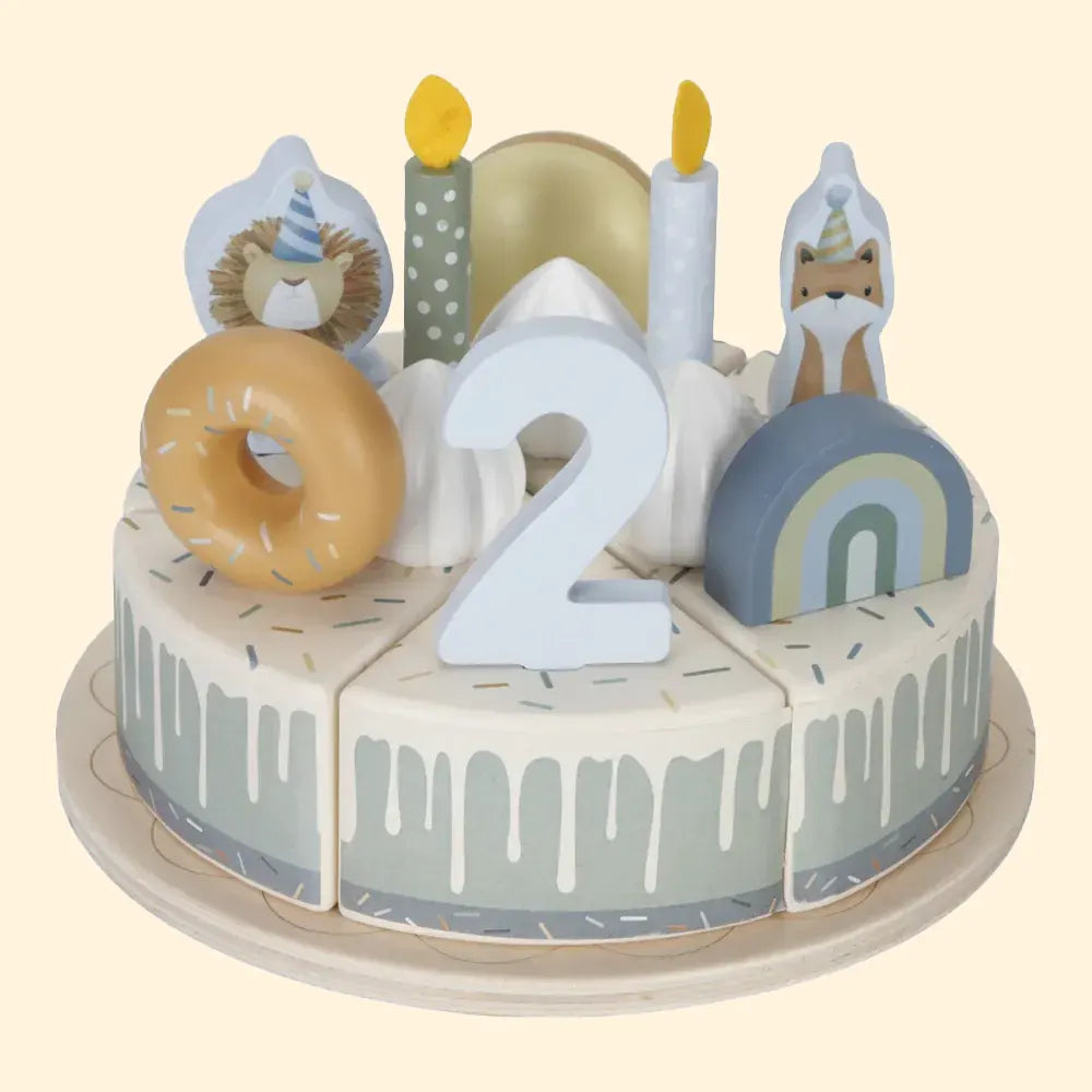 Wooden Birthday Cake Play Food Blue