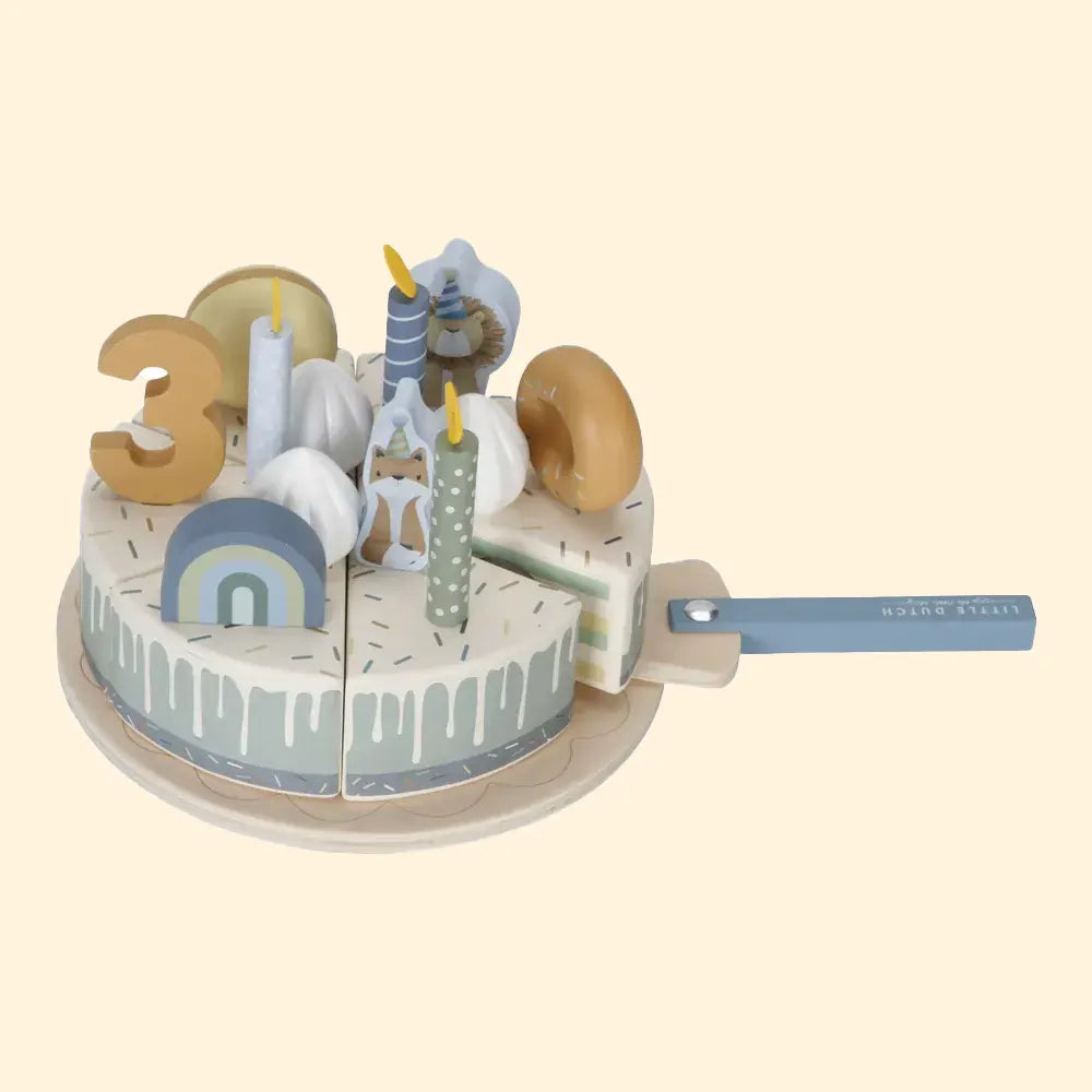 Wooden Birthday Cake Play Food Blue