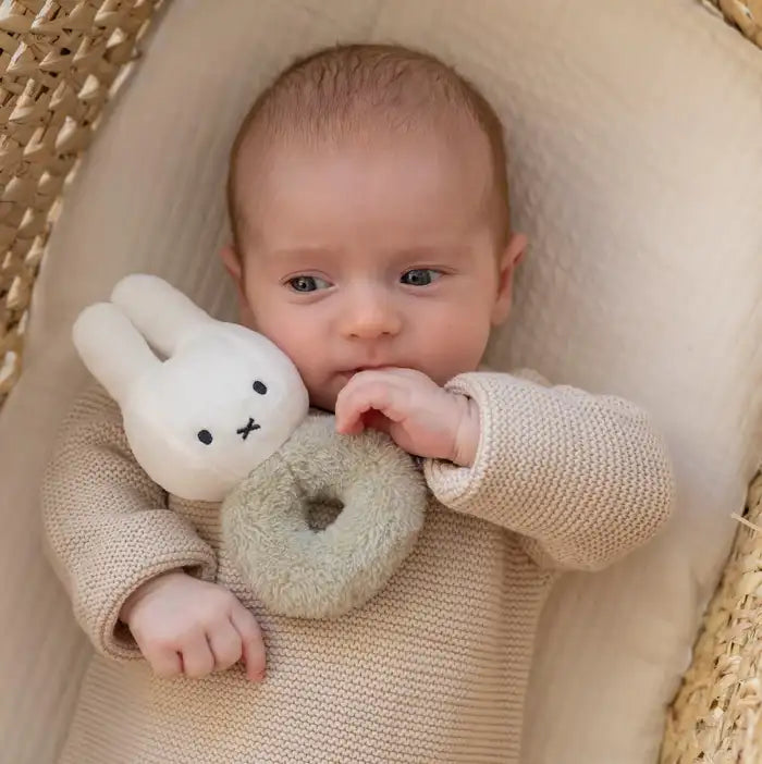 Soft & Sensory Miffy Bunny Baby Ring Rattle - Green