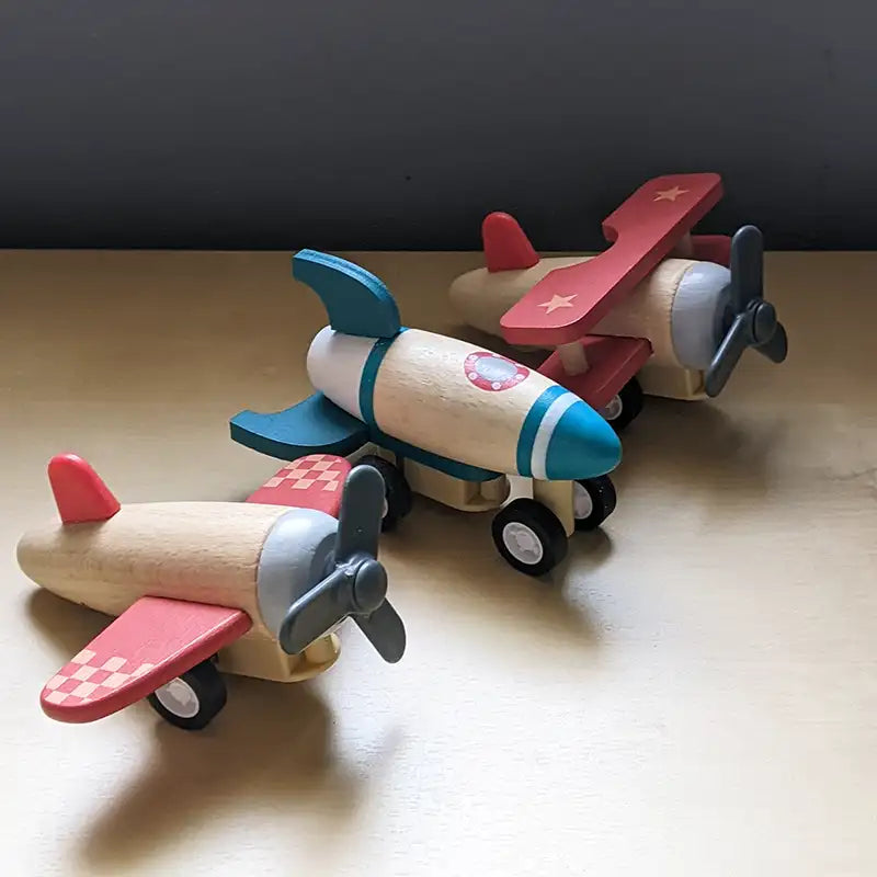 Wooden Pull-Back Planes and Rocket Vehicle Set
