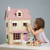 Foxtail Villa Pink Wooden Dolls House With Furniture