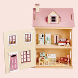 Foxtail Villa Pink Wooden Dolls House With Furniture