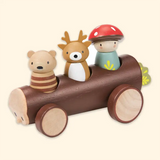 Wooden Timber Taxi Doll Peg Play Set