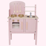 Wooden Pretend Home Kitchen with Pot & Pan - Pink