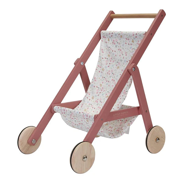 Wooden Doll Stroller Pram Flowers & Butterflies