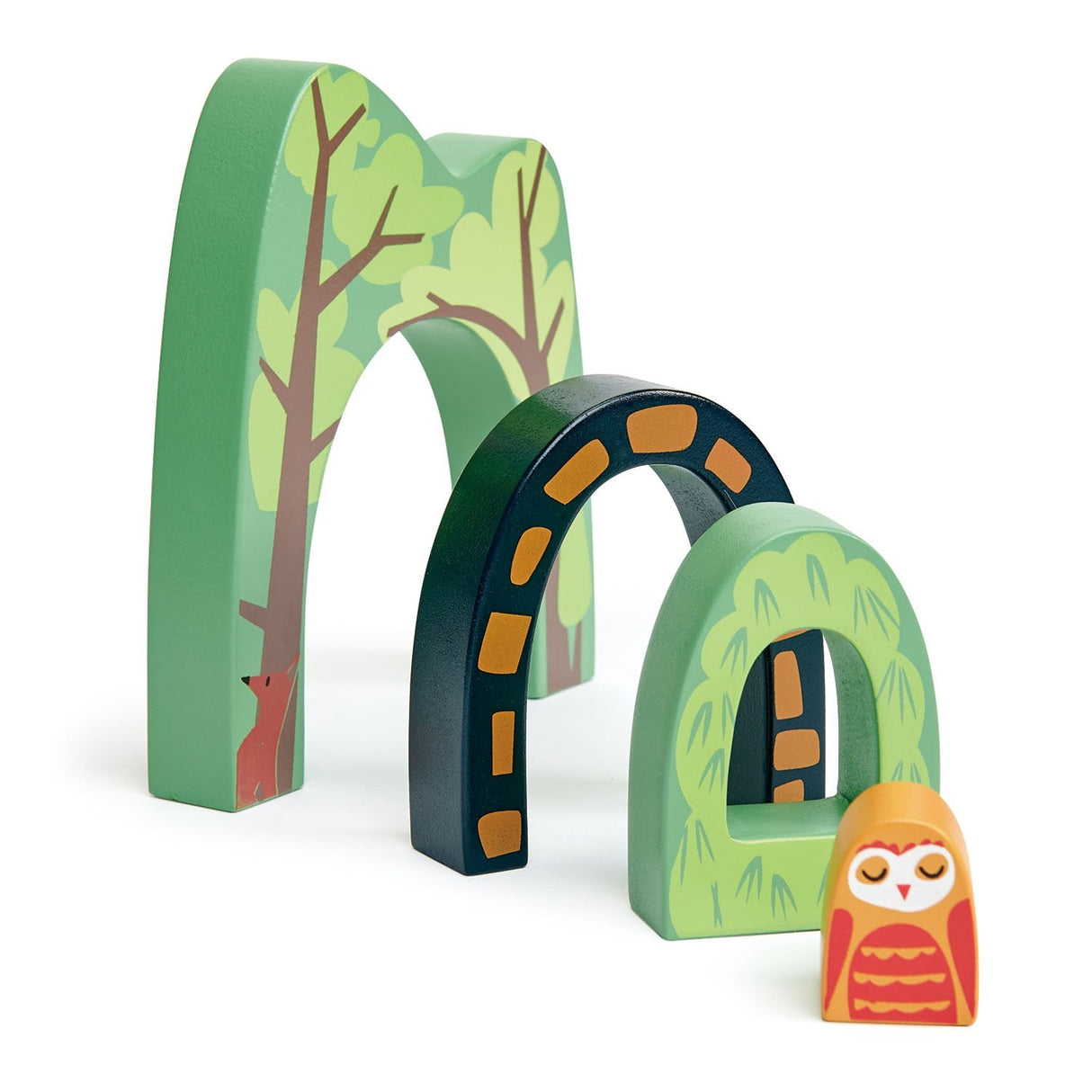 Wooden Woodland Stacking Train Tunnels & Fir Tree Playset