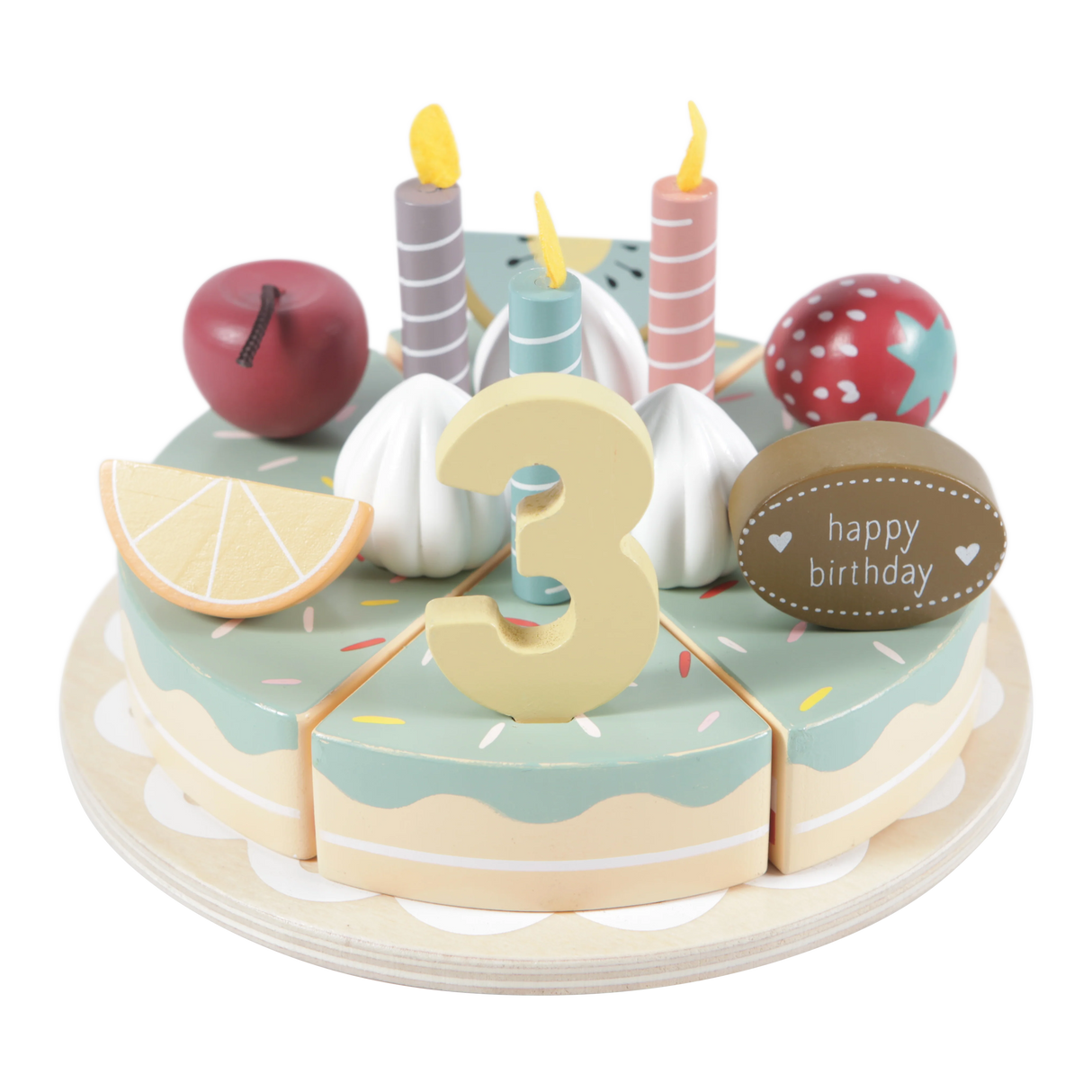 Wooden Birthday Cake Play Food 26 pcs